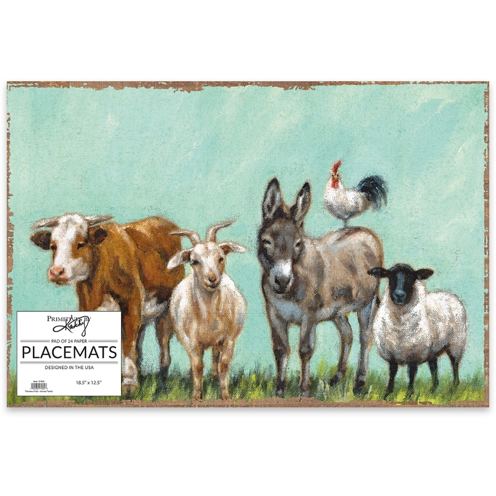 Paper Placemats Pad Farm Animals Cow Goat Sheep Donkey Chicken Urban Country